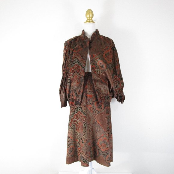 Vintage Marguerite Rubel San Francisco Velvet Jacquard Skirt Set Suit S - Picture 2 of 16